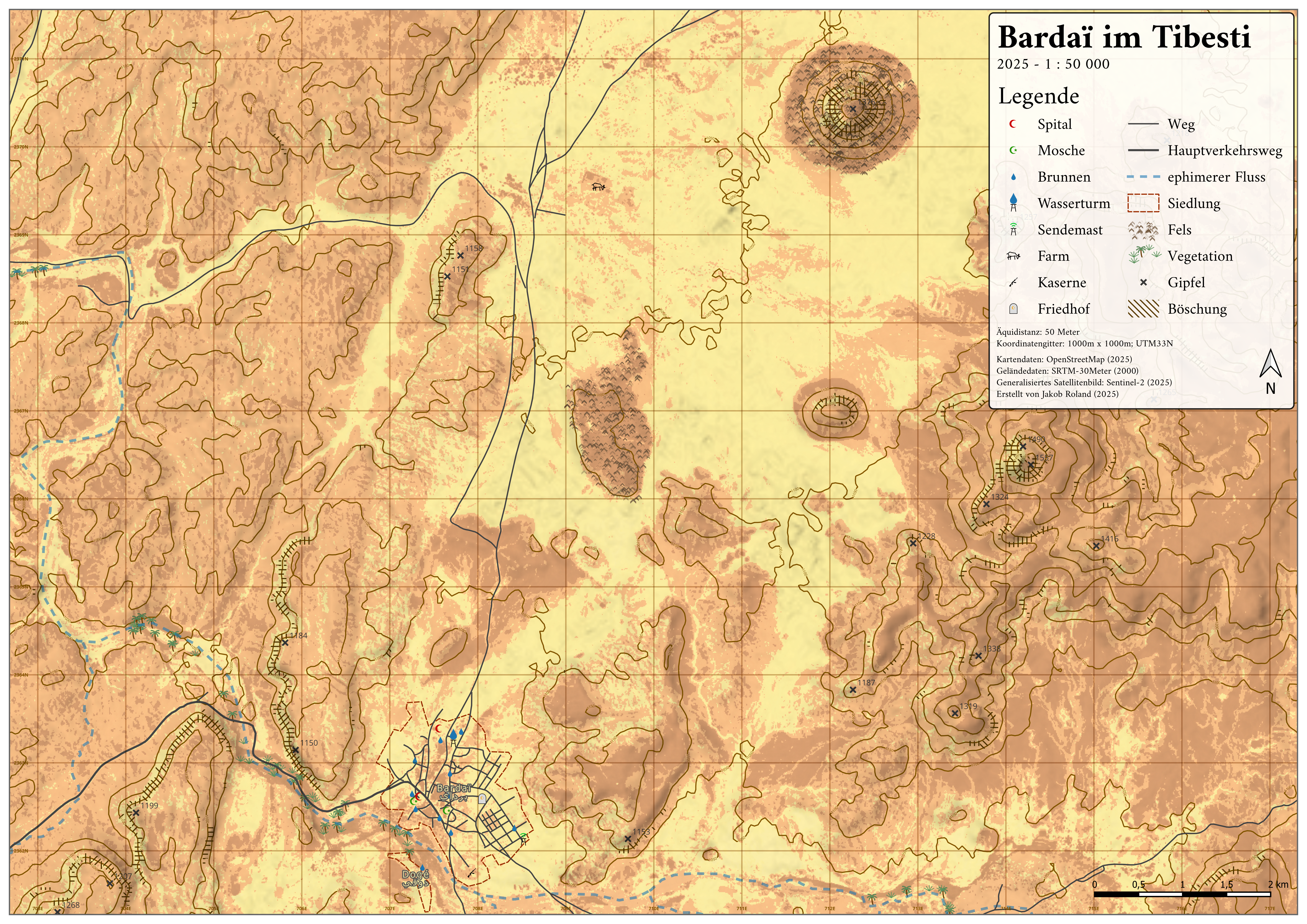 Topographical map of Bardai region, 2025 version